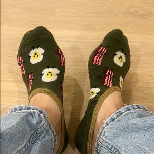 Green Socks with Egg and Bacon Design